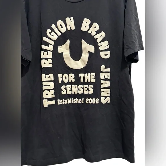 True Religion Men’s Horseshoe Logo T-shirt Men’s Size XXL Black White - Picture 2 of 10